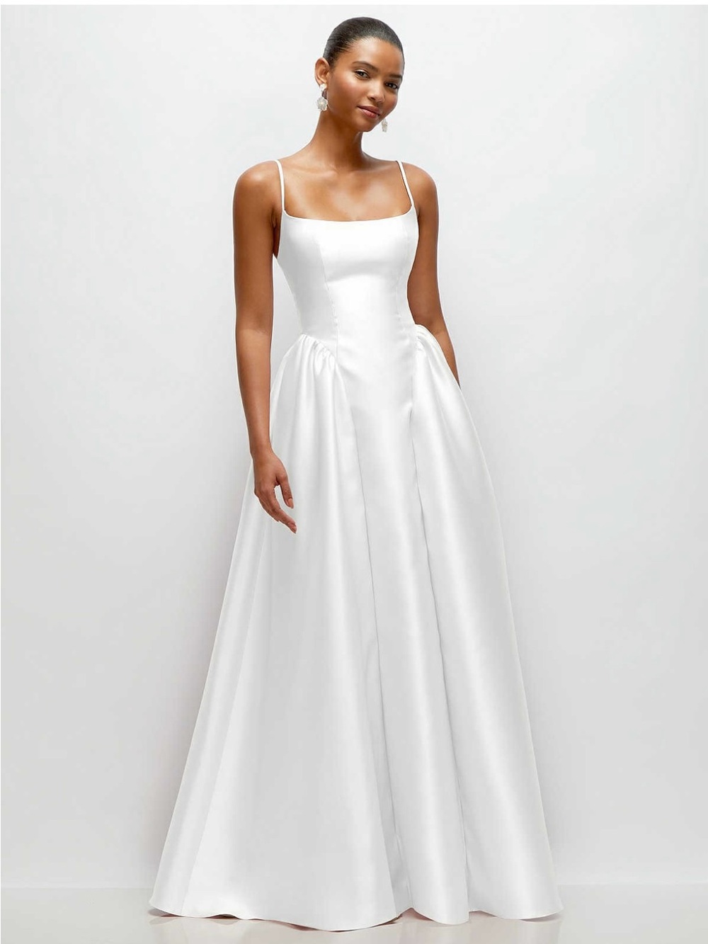 Dessy Collection Elegant White Satin A-Line Dress with Spaghetti Straps-NWT